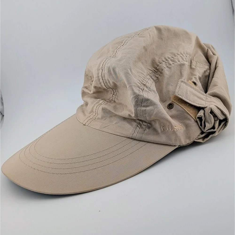 Vintage Filson Fishing Long Brim Hat Cap Made In USA Safari Sun Flap Beige
